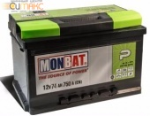Аккумулятор MONBAT Starter 74 А/ч обратная R+ EN 750A 278x175x175 MP7475B30