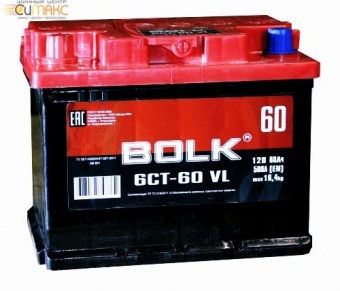 Аккумулятор BOLK 60 А/ч прямая L+ EN 500A, 242x175x190 AB 601