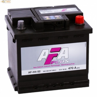 Аккумулятор AFA PLUS 52 А/ч обратная R+ EN 470A, 207x175x190 AF-H4-52