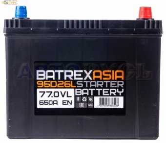 Аккумулятор BATREX ASIA 77 А/ч прямая L+ EN 650A, 260x173x221 6CT-77.1